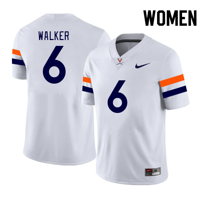Women #6 Dre Walker Virginia Cavaliers College Football Jerseys Stitched Sale-White - Click Image to Close